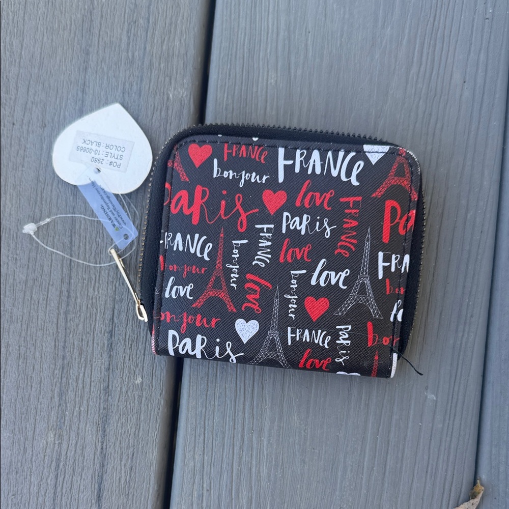 Paris Print Zip Wallet - Black/Red
